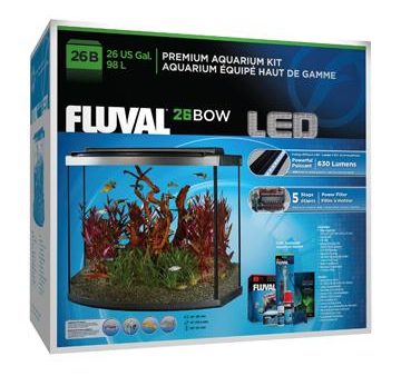 Aquarium équipé haut de gamme 26 Fluval à devant arrondi avec éclairage à DEL, 98 L (26 gal US) on Sale