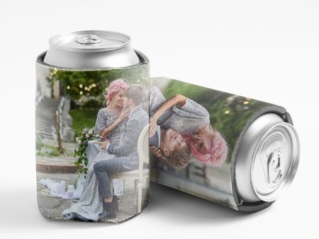 Custom Full-color 2 Photo Wedding Can Coolers with free shipping For Cheap