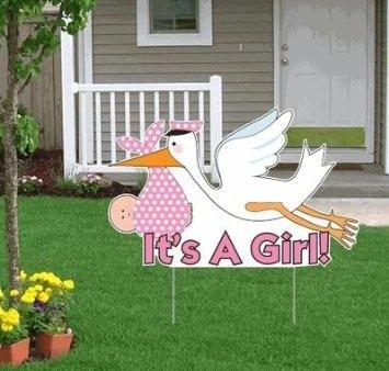 It s a Girl Announcement Kit - Stork Yard Card, Baby on Board and Baby Sleeping Signs For Sale