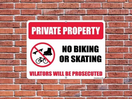 No Biking or Skating, Violators will be Prosecuted Sign or Sticker For Cheap