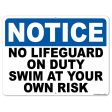 Notice No Lifeguard on Duty 18 x24  Aluminum Sign on Sale