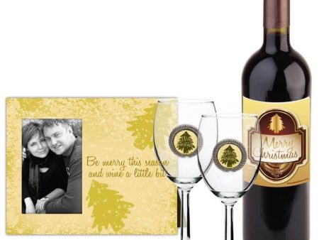 Christmas Wine Gift Set - 4 pieces - Photo frame, 2 Wine Glasses, and Hot on Sale