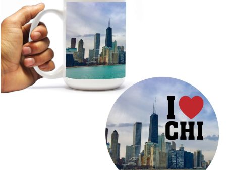 Chicago Skyline Mug & Car Decal Gift Set Fashion