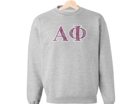 Alpha Phi Greek Letter Sport Gray Crewneck Sweatshirt on Sale