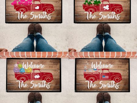 Custom Holiday Red Truck Doormat Bundle For Sale