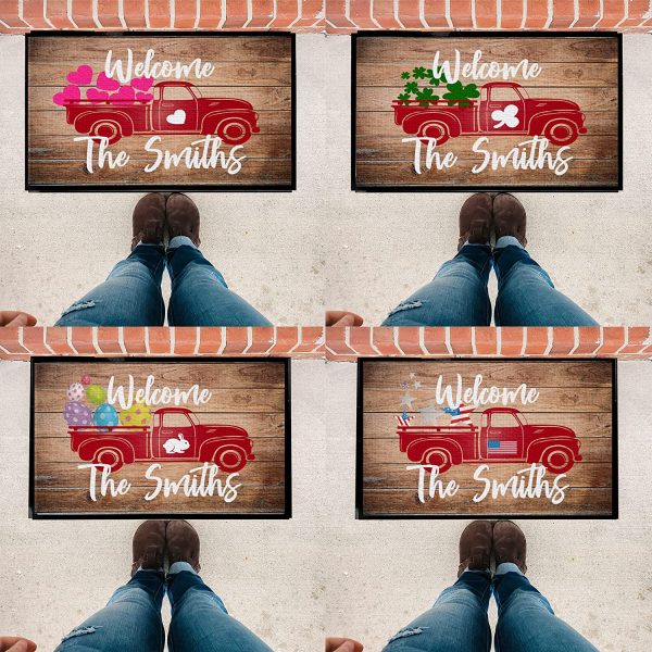 Custom Holiday Red Truck Doormat Bundle For Sale