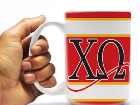 Chi Omega 15oz Red Stripes with Owl Coffee Mug Fashion