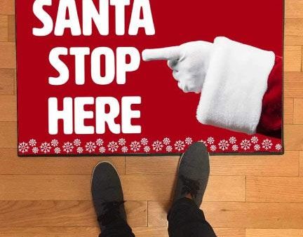 Santa Stop Here Christmas Door Mat on Sale