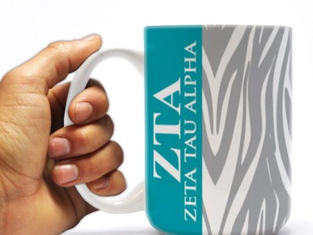 Zeta Tau Alpha 15oz Gray Zebra Print Coffee Mug For Sale