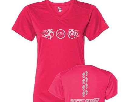 Alpha Xi Delta Run Bike Reflective Pink V-neck SafetyRunner Shirt Cheap