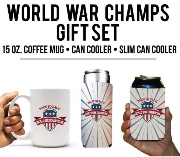 Back to Back World War Champs Mug & Can Cooler Gift Set on Sale