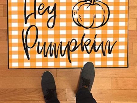 Plaid Hey Pumpkin Doormat For Sale