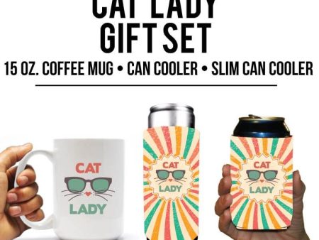 Cat Lady Coffee Mug & Can Cooler Gift Set Cheap