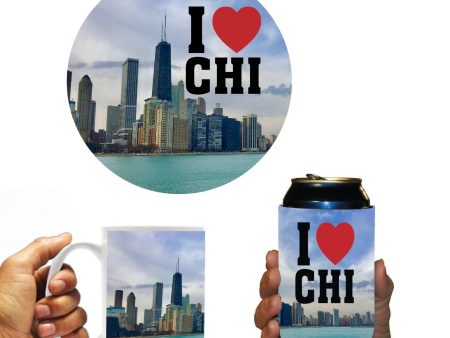 Chicago Skyline Decal, Can Cooler & Mug Gift Pack Online now