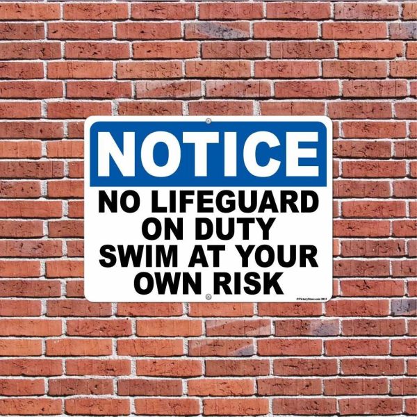 Notice No Lifeguard on Duty 18 x24  Aluminum Sign on Sale