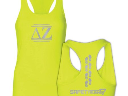 Delta Zeta Neon Yellow SafetyRunner Ladies Performance Racerback Tank For Discount