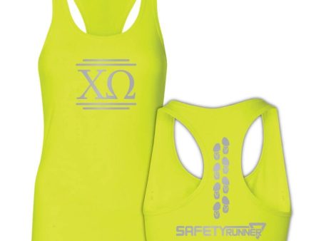 Chi Omega Neon Yellow SafetyRunner Ladies Performance Racerback Tank For Cheap